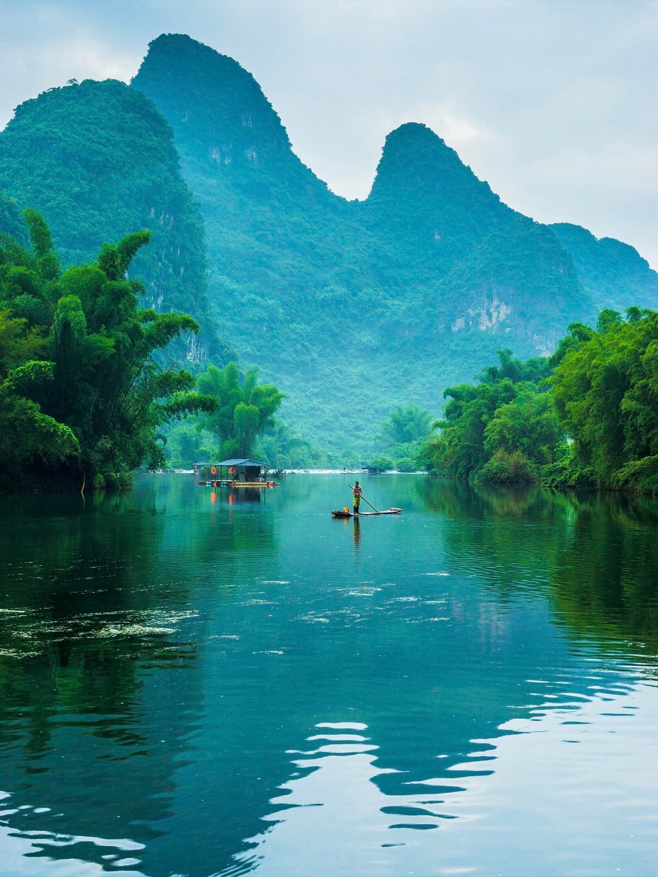 Yangshuo countryside — rice paddies beneath karst peaks
