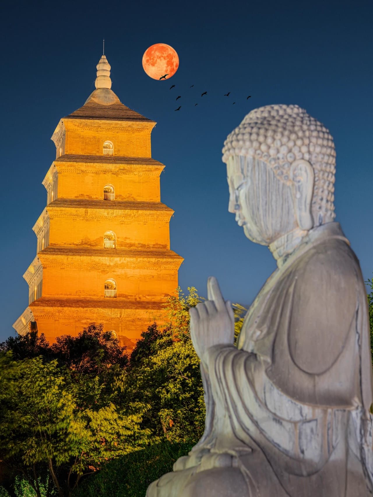 Xi'an Bell Tower at night — luminous city center