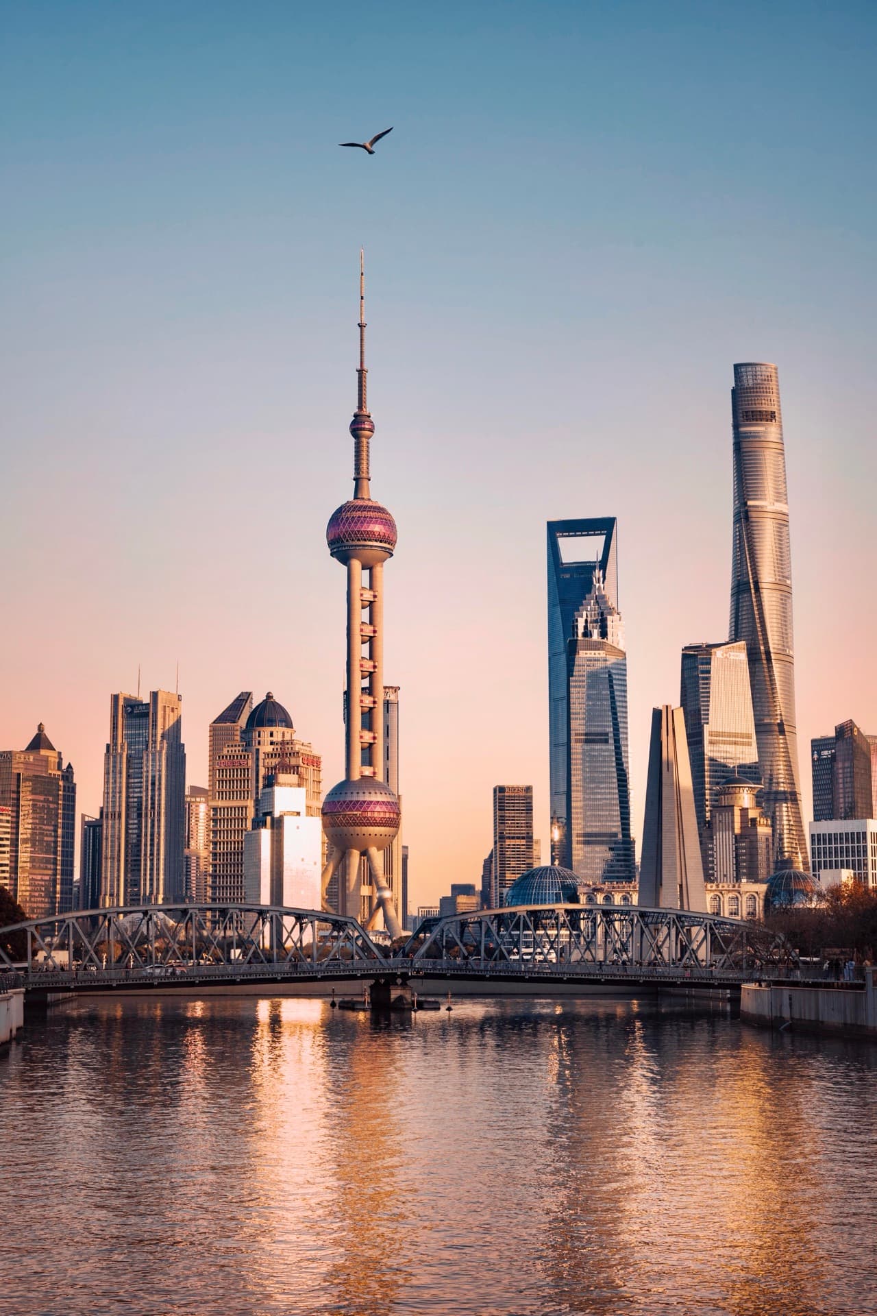 Waibaidu Bridge with Pudong Skyline