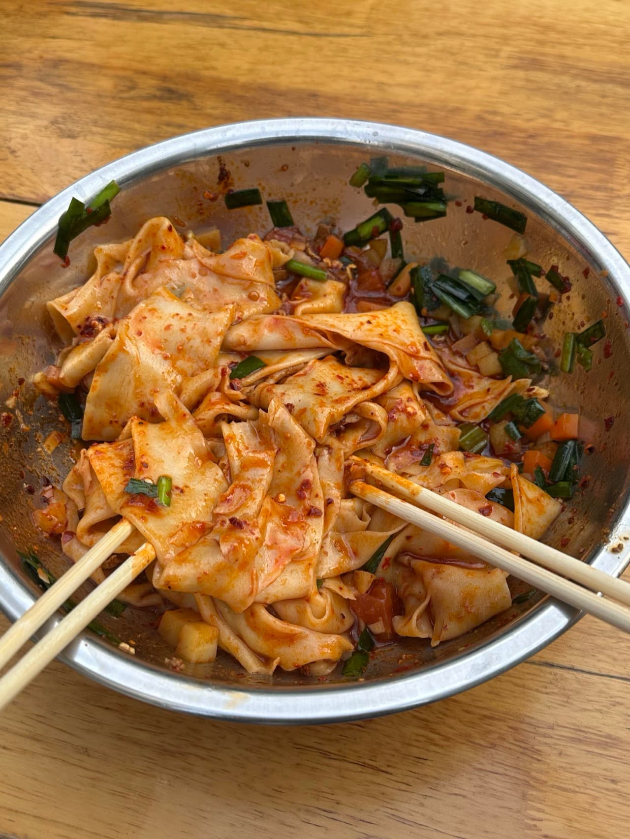 Belt noodles close-up