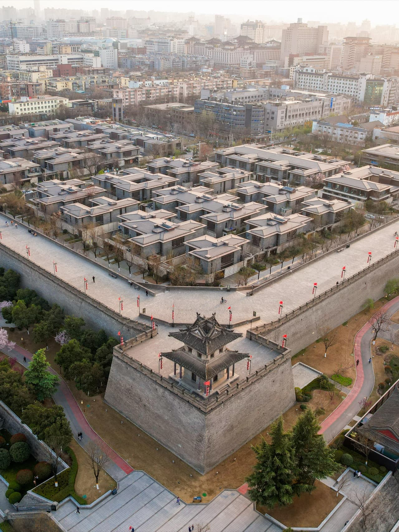 Northeast corner tower of city wall aerial