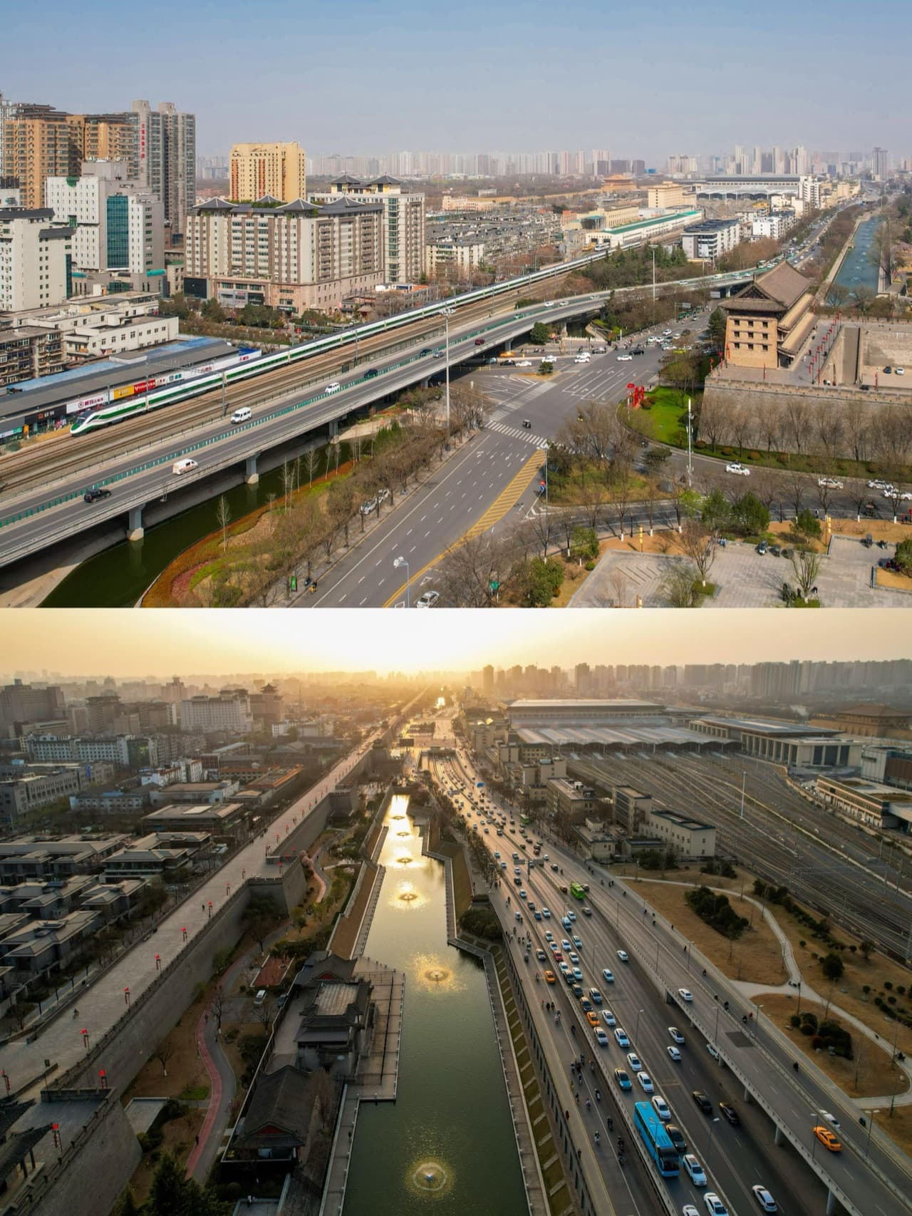 City wall with train passing below