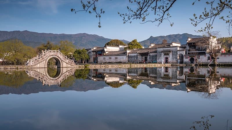 Hongcun Village β traditional Huizhou architecture reflected in Nanhu Lake